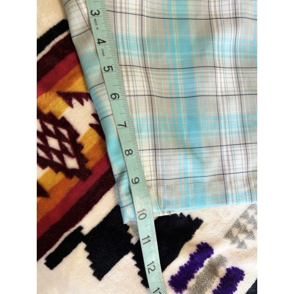 Shark Greg Norman Teal/White Plaid‎ Chino Shorts Size 40 Zip Pockets Mid Rise - Picture 6 of 6